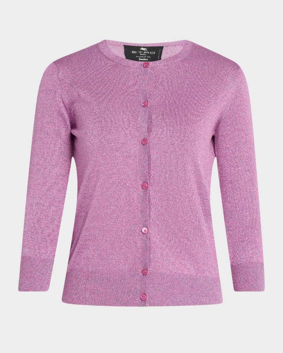 Metallic Knit Crewneck Cardigan